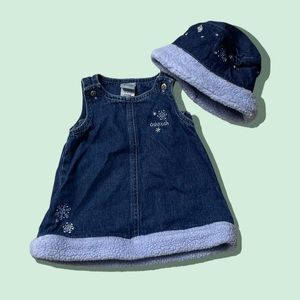 Vintage OshKosh B'Gosh Snowflake Winter Denim Dress With Matching Hat 0-3 Months